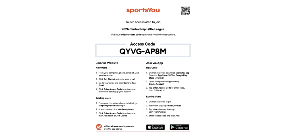 ScanQR code on sportsyou for practice dates and times
